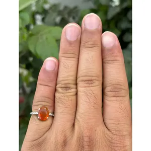 925 Silver Statement <b>Ring</b> with Mexican Fire <b>Opal</b> Yellow <b>Gold</b> Inlay Zircon-Dainty Fine Jewelry for Everyday Wear - Product Image 4