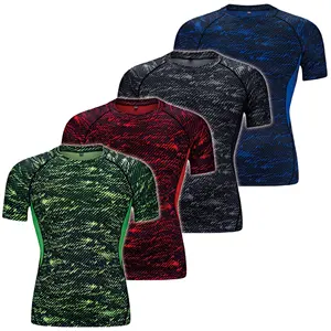 Camicia a compressione stampata a sublimazione personalizzata con giuntura in maglia da corsa camicie in Spandex per il Fitness