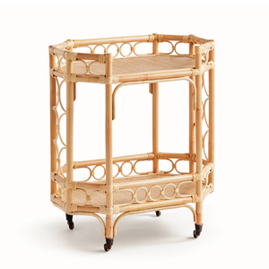 Hot Selling Natural Rattan <b>Trolley</b> Handwoven Farmhouse Bar Cart Wheels Restaurant Hotel Home Living Room Customized Size Bar Top - Product Image 1