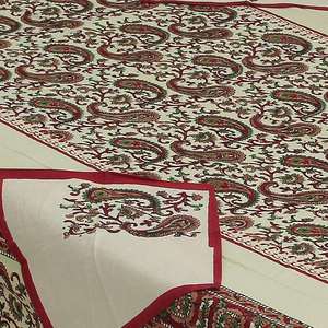 240 TC Maroon Pure Hand Block Printed Cotton Table Cover con 6 servilletas (SHKF1002) - Product Image 2