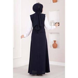 Conjunto de Dos Piezas en Crepé Azul Marino Elegante: Camisa y Chaleco con Botones y Decoración de Logotipo, Conjunto Formal de Top Corto - Product Image 5