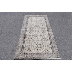 พรมตุรกีขนาด 3.4x6.7 ฟุต, พรมวินเทจลายตารางสีน้ำตาลเทา - Product Image 1