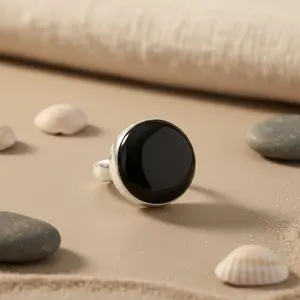 Women's <b>Statement</b> Jewelry <b>Silver</b> Onyx Gemstone <b>Ring</b> Elegant Moissanite <b>Rings</b> - Product Image 3