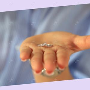 Bague de mariage en Moissanite certifiée GRA, forme ronde et moderne, demi-éternité, bague en or massif - Product Image 5