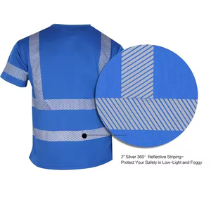 T-shirt de travail respirant ANSI haute visibilité bleu avec logo personnalisable, bandes réfléchissantes de sécurité, matière polyester haute visibilité - Product Image 2