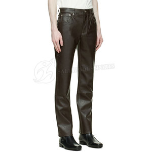 Pantalon en cuir décontracté pour homme de qualité supérieure, coupe droite, motif, taille mi-haute, tissu en toile, imperméable, respirant, fermeture éclair, dernier style - Product Image 4