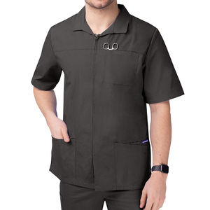 Dernières conceptions, veste de travail d'hôpital à manches courtes de haute qualité pour hommes, meilleure qualité, fermeture éclair, tissu sergé en spandex/polyester - Product Image 1