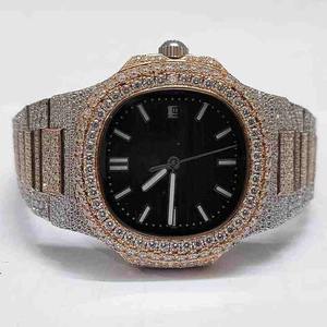 Montre pour homme Hip Hop, diamants de laboratoire, clarté VVS améliorée, bracelet en caoutchouc bleu, cadran en verre, à porter partout, pour toutes les occasions. - Product Image 1