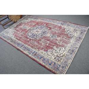 Tapis turc vintage 5,5x8,6 pieds, grand tapis persan en laine rouge - Product Image 2