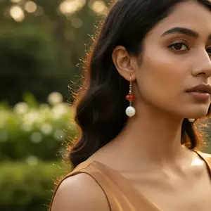 Pendientes Largos de Plata 925 para Mujer con Gema Naranja, Diseño de Gota para Bodas y Fiestas con Cuarzo, Perla, Diamante y Ópalo - Product Image 1