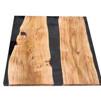 Plateau de table à manger en bois massif et résine époxy |   Cadre carré noir 70x70 cm |   Meubles de restaurant et de café modernes faits à la main, plusieurs tailles