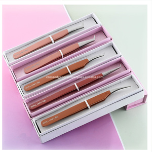 Kit de Práctica para Extensión de Pestañas con Pinzas de Fibra, Pinzas en Forma de L Curvadas para Volumen, Pinza Rusa de 90 Grados - Product Image 1