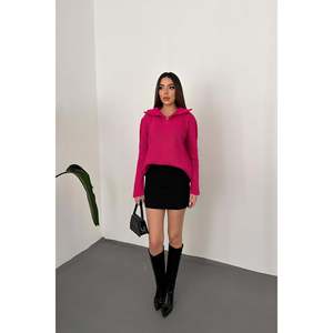 Suéter de Punto con Cierre y Cuello Alto Color Fucsia - Fucsia - Product Image 3