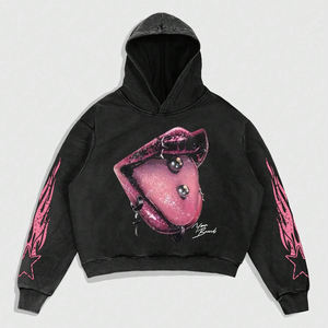 Tendance hommes personnalisé bouche impression sweat à capuche surdimensionné décontracté à manches longues sweat à capuche avec épaules tombantes pour hommes - Product Image 1