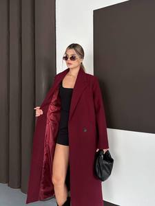 Elegant <b>Burgundy</b> Casual Autumn Regular <b>Trench</b> <b>Coat</b> Regular Sleeve Shirt Collar Double Breasted Polyester/Cotton Reversible - Product Image 5