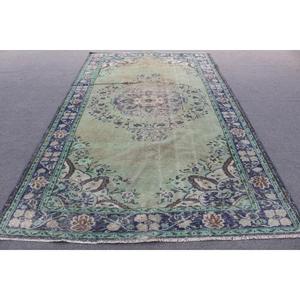Alfombra de 6.4x10.6 pies, Alfombra Turca Vintage, Alfombra de Lana con Estampado Animal Azul Verde - Product Image 1