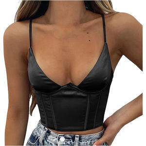 Élégant débardeur été évider Sexy personnalisé haut court femmes noir Streetwear mode Bustier chemise nouveau Camisoles licou Corset - Product Image 1