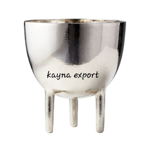 Bol décoratif en aluminium coulé artisanal indien plaqué nickel avec support, pièce maîtresse connectée pour la décoration de table de restaurant - Product Image 1