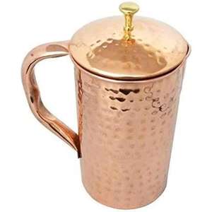 เหยือกทองแดงบริสุทธิ์ทำด้วยมือที่มีพื้นผิวเรียบที่จับยึดง่ายแข็งแรงและรูปลักษณ์ดั้งเดิมสำหรับการจัดเก็บและให้บริการน้ำจืด - Product Image 2