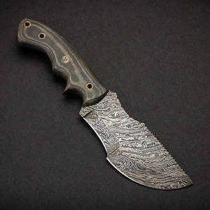 Cuchillo de caza de acero damasco con hoja fija Ironside al por mayor, cuchillo de caza hecho a mano con patrón de gota de lluvia, mango de Micarta, Funda de cuero - Product Image 1