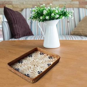 Plateau de service décoratif rectangulaire moderne en rotin tressé à la main, élégant, vietnamien, écologique, jetable et personnalisable - Product Image 2