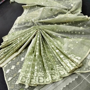 Exclusivo Deshi Dhakai Jamdani Sharee Export Oriented para mujeres JAMDANI FABRIC Azul ROJO VERDE Golden Sky Blue de Bangladesh - Product Image 1