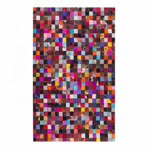 Tapis en cuir de vachette fait main de luxe, patchwork, couleurs mélangées, pour maison et bureau modernes - Product Image 3