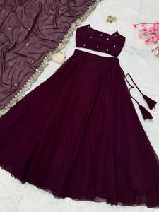 Launching Designer Wine colour Georgette Lehenga Choli & Dupatta Set with Pearl Work Embellissement for Women's Party Wear - Product Image 3