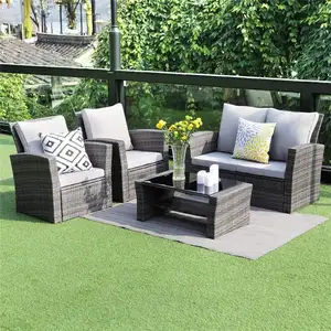 Canapé d'extérieur en rotin de Style moderne, 4 pièces, mobilier de jardin et de Patio, offre spéciale