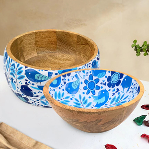 Cuenco para mezclar de madera con patrón Floral Vintage con impresión personalizada Cuenco impreso con esmalte de madera para servir cuencos grandes de madera para frutas - Product Image 1