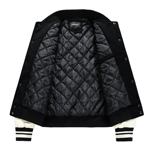 Vente en gros Varsity Jackets Stand Plus Doublure matelassée en coton Manches en cuir de laine Chauffant Chaud CollegeBaseballjacket pour hommes - Product Image 2