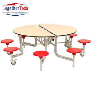 Factory Canteen Furniture School Mobile Dinning Table and Chairs Children Folding Round Stool <strong>Cafeteria</strong> <strong>8</strong> Seats with Casters - Product Image 5