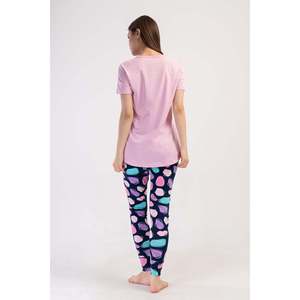 KADIN LYC SUPREM O YAKA KISA KOL BLUZU UZUN ETEGI OVAL MANSETLI TAYT PIJAMA TAKIM - สีชมพู - สีชมพู - Product Image 3