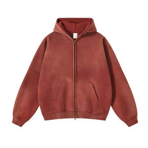 เสื้อฮู้ดดี้ผู้ชาย Kivotech คุณภาพสูง สไตล์สตรีทแวร์ ซิปหน้า ล้างสีแบบ Acid Wash ทรงโอเวอร์ไซส์ แบบสวมหัว มีซิปปิดด้านหน้า - Product Image 5