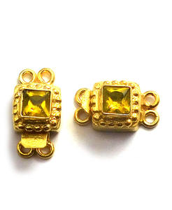 Prem Bhaya Citrine Gemstone 1-3 Strand Square Box Fermoir Plaqué Or 18K 19X10X8MM Multi-Usage pour la Fabrication de Bijoux B806 - Product Image 4