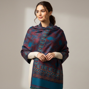 Châle en laine Kullu de qualité supérieure, tissé à la main avec des motifs traditionnels, respirant, longueur moyenne, pour un port chaud en hiver et des tenues festives - Product Image 4