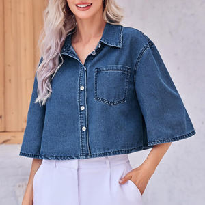 New Style Breathable Fashion Casual Denim <b>Jeans</b> Jackets OEM Service Women Clothing Plain Dyed Denim Jacket - Product Image 3