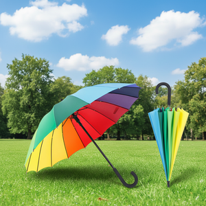 Parapluie de <span class=keywords><strong>voyage</strong></span> de golf résistant aux UV de couleur arc-en-ciel avec tissu pongé et design à tige droite - Product Image 5