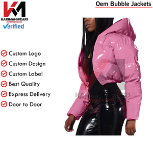 Femmes recadrée doudoune hiver brillant fermeture éclair court manteau à bulles léger chaud gonflé vêtements d'extérieur avec capuche vestes - Product Image 4