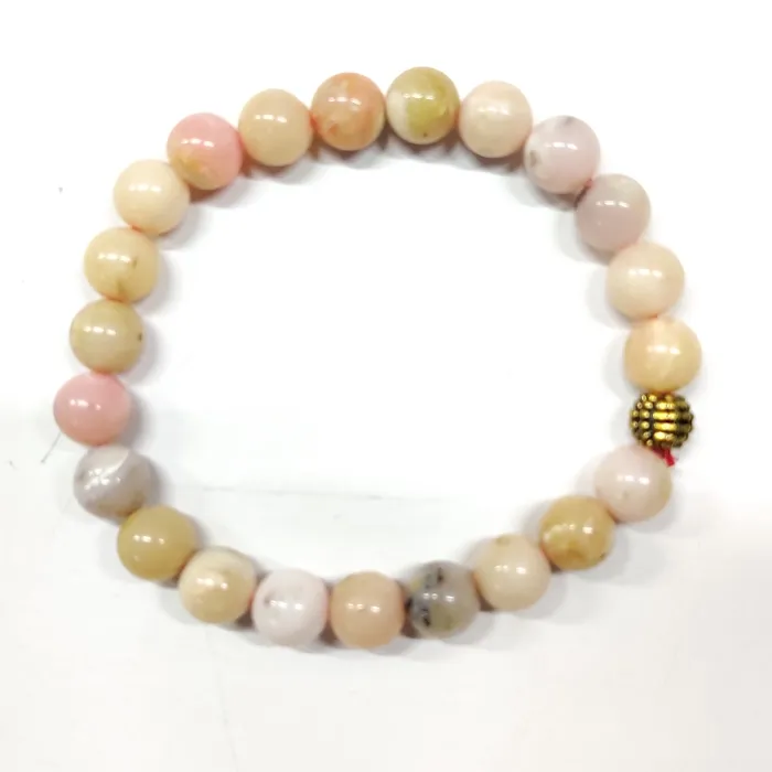 Opale rose; Avec Bracelet de perles en laiton Perles réglables de 8mm Bracelet extensible en gros Idées de cadeaux pour hommes et femmes pour elle et lui