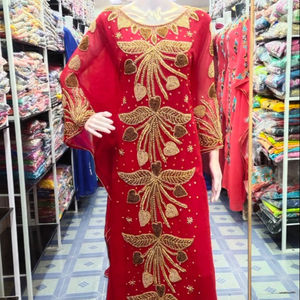 2022 caftan marocain pour adultes perles de pierre faites à la main magnifiquement colorées nouveau Design robe musulmane traditionnelle accessoire de vêtements - Product Image 1