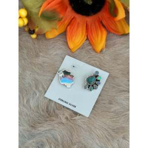 Southwest Handmade Flower <b>Stud</b> Earrings Multi Stone & Sterling <b>Silver</b> - Product Image 4