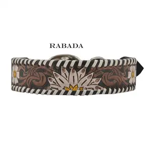 New Wholesale Cowhide tooling carving Leather Dog Collar With Hand Painted Tooling & Carving Top Indian Bulk Manufacturer