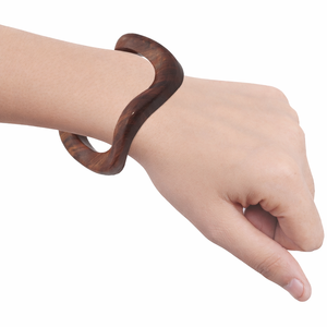 Handcrafted Natural Wood Bangle Bracelet Organic Wave Shape Statement Jewelry Unique Dark Grain Wooden <b>Wristband</b> for Women - Product Image 6