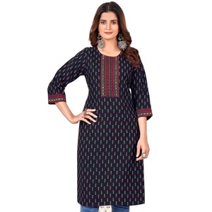 Tela de rayón oro Khadi impresión encaje trabajo Kurti para la venta en línea - Product Image 1