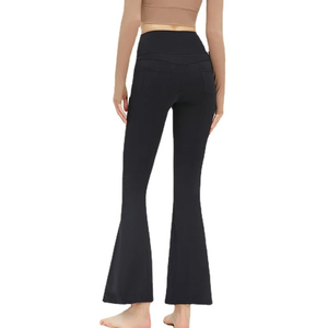 Pantalon de yoga taille haute pour femme jambe évasée collants de sport respirant Spandex grande taille XL pantalon de danse évasé mince solide - Product Image 1