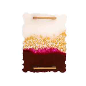 Bandeja para servir de resina más vendida, bandeja rectangular para servir alimentos con decoración de mango de Metal, bandeja para servir de Gani Craft Impex - Product Image 2