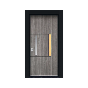 Porte d'entrée extérieure en acier moderne gris avec poignée en acier inoxydable, design imperméable - Product Image 4