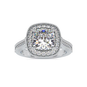Dernier modèle de bague de fiançailles plaquée or rose 18 carats, ensemble milgrain taille coussin, bague de mariage pour femme en moissanite halo antique avec diamants - Product Image 1