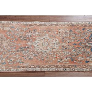 Tapis turc 2,1x9,4 pieds, motif géométrique orange avec éléments floraux - Product Image 3